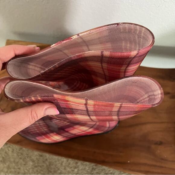 Women’s Glossy Pink Rubber Knee High Casual Flat Slip On Rain Boot Size 11 - Picture 11 of 16